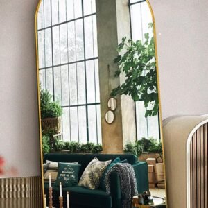 Floor Mirror, 58"×18" Arched Full Length Mirror with Stand, Standing Mirror, Full Body Mirror, Large Mirror, Arched Wall Mirror, Freestanding, Aluminum Frame - Gold