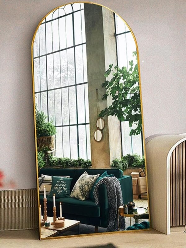 Floor Mirror, 58"×18" Arched Full Length Mirror with Stand, Standing Mirror, Full Body Mirror, Large Mirror, Arched Wall Mirror, Freestanding, Aluminum Frame - Gold