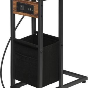 61GO-XBBbmL._AC_SL1500.jpg HOOBRO C Shaped Side Table with Charging Station, Foldable End Table with Fabric Bag, Sofa Table Coffee Table Snack Table for Couch Small Space Living Room, Bedroom, Greige and Black BG30USF01