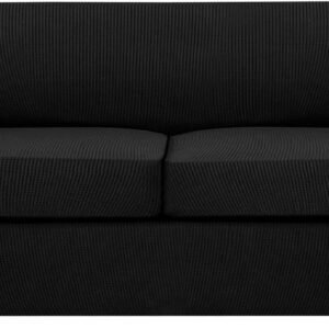 H.VERSAILTEX 3 Piece Stretch Sofa Covers for 2 Cushion Sofa Couch Covers for Living Room Furniture Cover (Base Cover Plus 2 Seat Cushion Covers) Thicker Jacquard Fabric(Large Sofa, Grey)