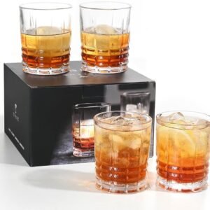Old Fashioned Whiskey Glasses Set of 4, 11oz Bourbon Glass Set Rock Glass for Cocktail Drinks Scotch, Lowball Drinking Bar Glassware Thick Short Tumbler Drinkware Men Gift