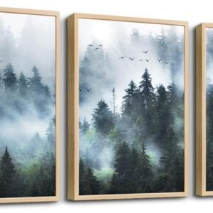Canvas Wall Art For Living Room Modern Family Wall Decorations For Bedroom Office Wall Decor Foggy Forest Trees Landscape Wall Painting Prints Art Pictures Artwork Room Home Decor 3 Piece