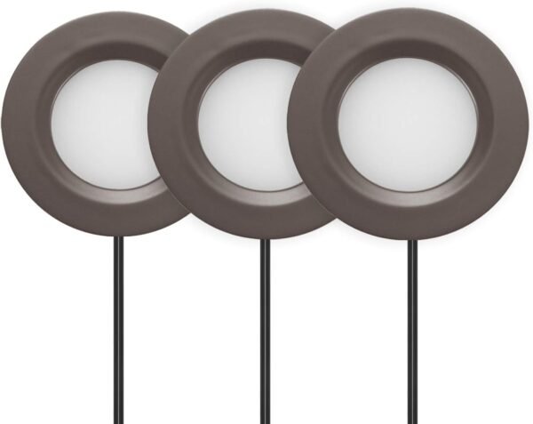 61GoAHjPtTL._AC_SL1500.jpg 2.75" Wide 3000K Dimmable LED Puck Lights Kit, Plug-in Installation with recessed or Surface Mounted, Bronze Finished, Set of 3, IN-0102-3-BZ