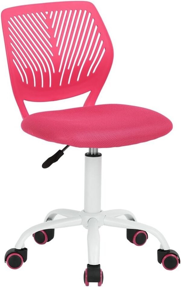 61HCaXua0TL._AC_SL1200.jpg Teens Girls Task Chair 360 Swivel, Low Mid PP Mesh Back Fabric Seat, Height Adjustable, Rolling Castor, W15.7inces x D15.2inces x H29.5-34.2inches (Rose)