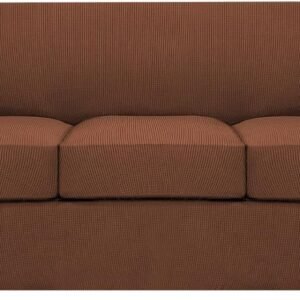 H.VERSAILTEX 3 Piece Stretch Sofa Covers for 2 Cushion Sofa Couch Covers for Living Room Furniture Cover (Base Cover Plus 2 Seat Cushion Covers) Thicker Jacquard Fabric(Large Sofa, Grey)