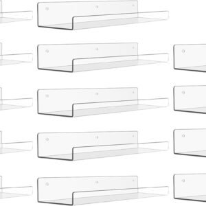 61Hv90ZKc2L._AC_SL1500.jpg 4 Pack Acrylic Shelves for Wall Storage, 15" Floating Bookshelves for Kids, Display Shelf Organizer for Bathroom, Bedroom, Living Room, Kitchen, Room Decor, Clear