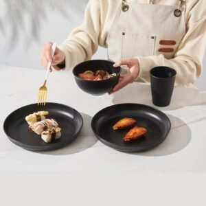 18pcs Wheat Straw Dinnerware Sets Kitchen Plates and Bowls Set, HXYPN Unbreakable Dinner Plates Cereal Bowls Drinking Cups Reusable Dishes Set Microwave Dishwasher Safe Plates