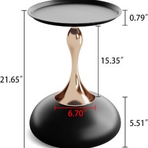 Round Small Metal Side Table, Mid Century End Table, Vintage Pedestal Accent Coffee Table for Small Spaces, Living Room, Bedroom Balcony and Office, Black