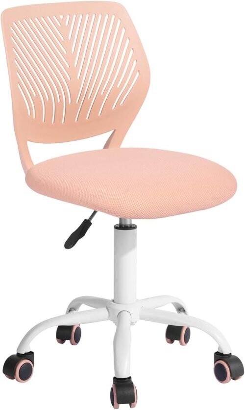 Teens Girls Task Chair 360 Swivel, Low Mid PP Mesh Back Fabric Seat, Height Adjustable, Rolling Castor, W15.7inces x D15.2inces x H29.5-34.2inches (Rose)
