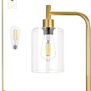 61ImhTdfgfL._AC_SL1500.jpg Industrial Floor Lamp with Glass Shade - Black, LED Bulbs, Foot Pedal Switch, Easy Assembly