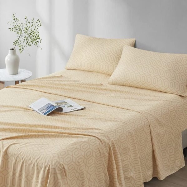 Comfort Spaces 100% Cotton Sheet Set Breathable, Lightweight, Soft with 14" Elastic Pocket Fits up to 16" Mattress, All Season Cozy Bedding, Matching Pillow Case, Queen Good Vibes 4 Piece