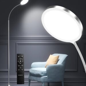 Floor Lamp,Super Bright Dimmable LED Lamps for Living Room, Custom Color Temperature Standing Lamp with Remote Push Button, Adjustable Gooseneck Reading Floor Lamp for Bedroom Office Black