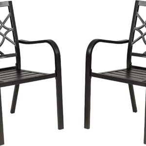 61JyV5gmcsS._AC_SL1500.jpg 2 Pieces Outdoor Dining Chairs, Patio Bistro Wrought Iron Stackable Chairs with Armrest for Garden, Porch, Backyard, Black - Supports 250 lbs
