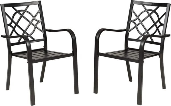61JyV5gmcsS._AC_SL1500.jpg 2 Pieces Outdoor Dining Chairs, Patio Bistro Wrought Iron Stackable Chairs with Armrest for Garden, Porch, Backyard, Black - Supports 250 lbs