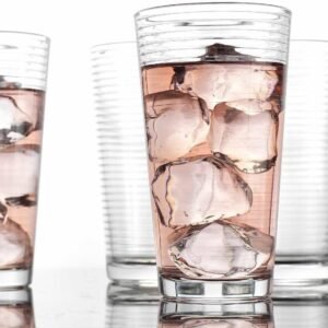 Drinking Glasses 16 Piece Set, 8-17 Oz. Highball Glasses, 8-13 Oz. Whiskey Rocks, Ideal for Water, Juice, Cocktails, and Iced Tea. Dishwasher safe