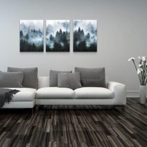 Canvas Wall Art For Living Room Modern Family Wall Decorations For Bedroom Office Wall Decor Foggy Forest Trees Landscape Wall Painting Prints Art Pictures Artwork Room Home Decor 3 Piece