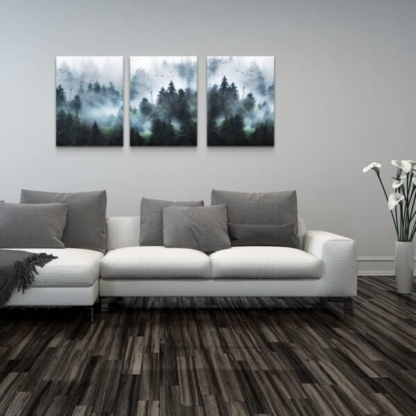 Canvas Wall Art For Living Room Modern Family Wall Decorations For Bedroom Office Wall Decor Foggy Forest Trees Landscape Wall Painting Prints Art Pictures Artwork Room Home Decor 3 Piece