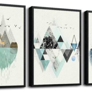 Canvas Wall Art For Living Room Office Wall decor Abstract Geometry Mountain Wall Artworks Pictures for Bedroom 3 Panels bathroom Wall Paintings posters Home Decoration 12x16 inch 3 piece