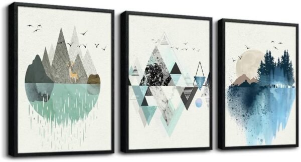 Canvas Wall Art For Living Room Office Wall decor Abstract Geometry Mountain Wall Artworks Pictures for Bedroom 3 Panels bathroom Wall Paintings posters Home Decoration 12x16 inch 3 piece
