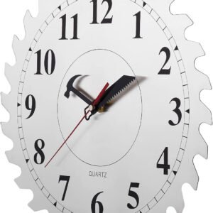12 Inch Metal Wall Clock with Circular Saw Blade Dial, Handsaw and Hammer Pointer,Great Decor for Garage,Workshop and Man Cave