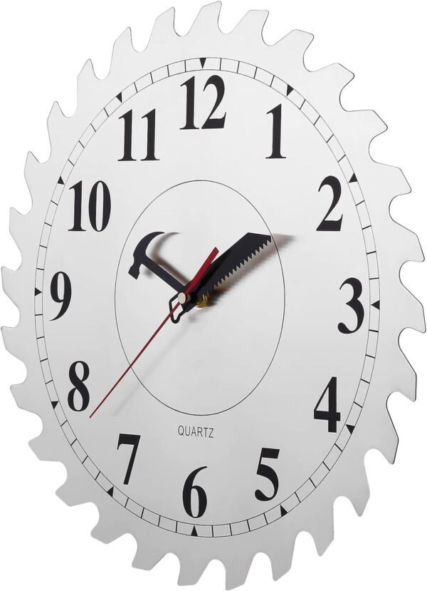 12 Inch Metal Wall Clock with Circular Saw Blade Dial, Handsaw and Hammer Pointer,Great Decor for Garage,Workshop and Man Cave