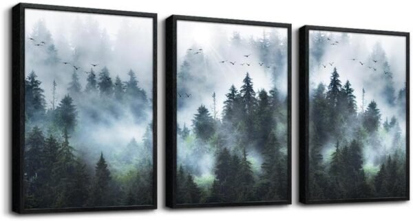 Canvas Wall Art For Living Room Modern Family Wall Decorations For Bedroom Office Wall Decor Foggy Forest Trees Landscape Wall Painting Prints Art Pictures Artwork Room Home Decor 3 Piece