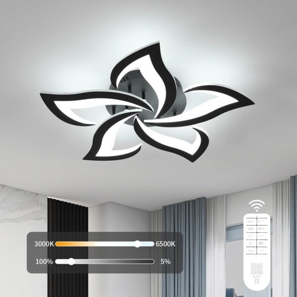 Dimmable Ceiling Light, White 5-Petals Flower Design Flush Mount Ceiling Lights Fixture, 3000K-6500K LED Acrylic with APP/Remote Control for Bedroom, Dining Room, Living Room, Kitchen