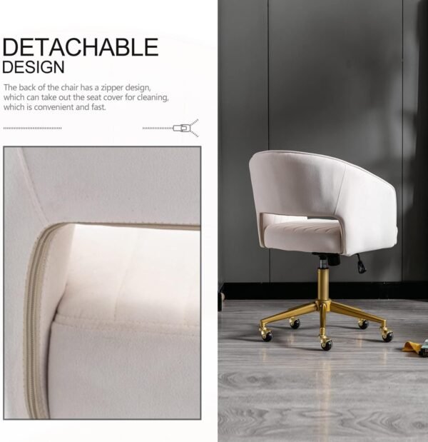 Velvet Office Desk Chair, Upholstered Home Office Desk Chairs with Adjustable Swivel Wheels, Ergonomic Office Chair for Living Room, Bedroom, Office, Vanity Study (Beige)