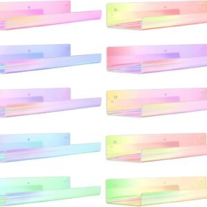 61OtGJ0N5jL._AC_SL1500.jpg 4 Pack Acrylic Shelves for Wall Storage, 15" Floating Bookshelves for Kids, Display Shelf Organizer for Bathroom, Bedroom, Living Room, Kitchen, Room Decor, Clear