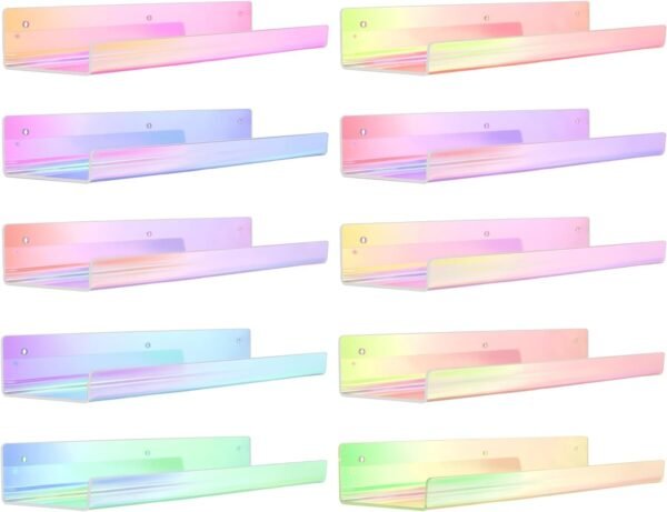 61OtGJ0N5jL._AC_SL1500.jpg 4 Pack Acrylic Shelves for Wall Storage, 15" Floating Bookshelves for Kids, Display Shelf Organizer for Bathroom, Bedroom, Living Room, Kitchen, Room Decor, Clear