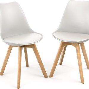 Mid-Century Modern Lounge Chair Set of 2 - High Back Rest, Soft Padded Seats & Solid Wood Legs - Dining, Living Room, Kitchen - DSW Shell Tulip Chair - White