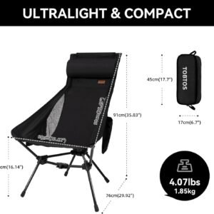 61P5zzHACGL._AC_SL1500.jpg High Back Camping Chair, Lightweight Camping Chair with Headrest, Stable Portable Folding Chair for Outdoor Camp, Hiking, Backpacking(Black)