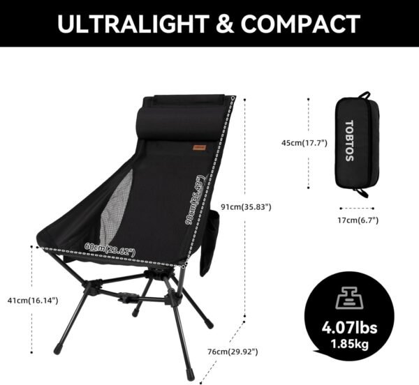 61P5zzHACGL._AC_SL1500.jpg High Back Camping Chair, Lightweight Camping Chair with Headrest, Stable Portable Folding Chair for Outdoor Camp, Hiking, Backpacking(Black)