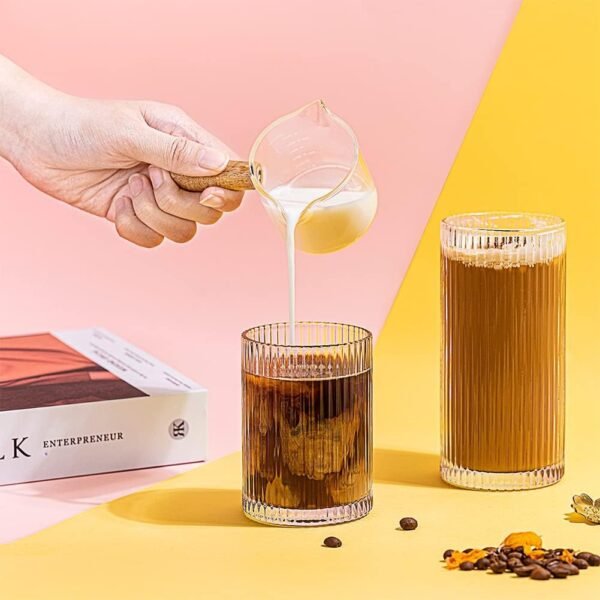 Cocktail Glasses Drinking Set of 8, 4pcs Collins Glass Cups with Straw 12oz & 4pcs Rocks Glasses 9oz, Ribbed Glassware for Coffee Wine Whiskey Glasses, Housewarming Gifts New House Essentials