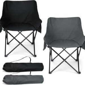 61QXZ5lCkjL._AC_SL1500.jpg Camping Chair for Adults, Compact Folding Portable Chairs Set with Side Pockets for Outdoors Fishing, Hiking, Backpacking, Picnic, Beach, Travel, Supports to 250lbs, & Storage Bags (Black)