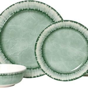 Melamine Dinnerware Set of 12 Pcs Dinner Dishes Set for Indoor and Outdoor Use, Dishwasher Safe, Lightweight Unbreakable, BPA Free, Light Blue