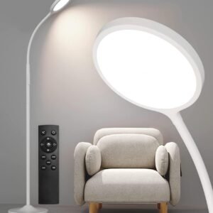 Floor Lamp,Super Bright Dimmable LED Lamps for Living Room, Custom Color Temperature Standing Lamp with Remote Push Button, Adjustable Gooseneck Reading Floor Lamp for Bedroom Office Black