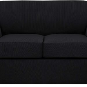 H.VERSAILTEX 3 Piece Stretch Sofa Covers for 2 Cushion Sofa Couch Covers for Living Room Furniture Cover (Base Cover Plus 2 Seat Cushion Covers) Thicker Jacquard Fabric(Large Sofa, Grey)