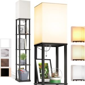 61RXi6CLefL._AC_SL1500.jpg Floor Lamp with Shelves, 4-Tier Modern Shelf Floor Lamp with 3CCT LED Bulb, Display Lamp for Living Room, Bedroom and Office - Black