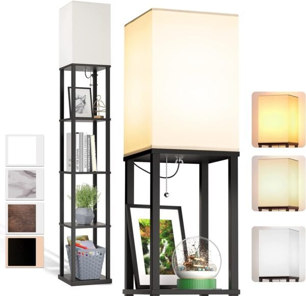61RXi6CLefL._AC_SL1500.jpg Floor Lamp with Shelves, 4-Tier Modern Shelf Floor Lamp with 3CCT LED Bulb, Display Lamp for Living Room, Bedroom and Office - Black