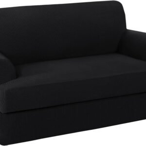 H.VERSAILTEX High Stretch Jacquard 2 Pieces Sofa Cover Couch Cover Furniture Sofa Slip Covers for Living Room, Polyester Spandex Jacquard Fabric Suit for T Cushion/Box Cushion (Sofa 72"-88", Navy)