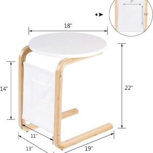 Sofa Side Table, Side/Snack/End/Couch/Console Table with Round Tabletop, Laptop Desk with Storage Bag for Bed Sofa Eating Writing Reading, Perfect for Living Room, Dining Room, Bedroom