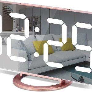 Digital Alarm Clock,7 in LED Mirrored Clocks Large Display,with 2 USB Charger Ports,Auto Dim,Night Mode,Modern Desktop Electronic Clocks for Bedroom Home Office Decor - Gold