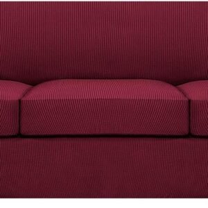 H.VERSAILTEX 3 Piece Stretch Sofa Covers for 2 Cushion Sofa Couch Covers for Living Room Furniture Cover (Base Cover Plus 2 Seat Cushion Covers) Thicker Jacquard Fabric(Large Sofa, Grey)