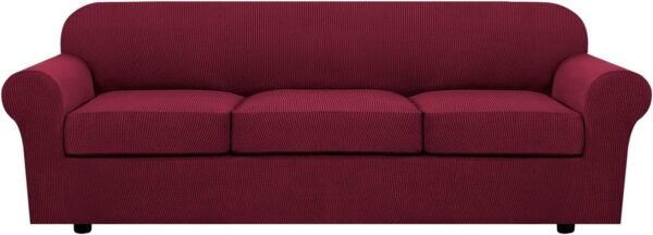 H.VERSAILTEX 3 Piece Stretch Sofa Covers for 2 Cushion Sofa Couch Covers for Living Room Furniture Cover (Base Cover Plus 2 Seat Cushion Covers) Thicker Jacquard Fabric(Large Sofa, Grey)