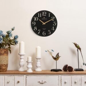 Farmhouse Black Wall Clock - 12 Inch Quartz Battery Operated Vintage Wooden Decorative Silent Analog Clock for Kitchen, Living Room, Bedroom, Office