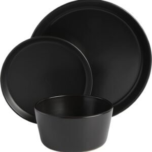 Sofia Coupe Stoneware Dinnerware Set, Service for 4 (12pcs), Black