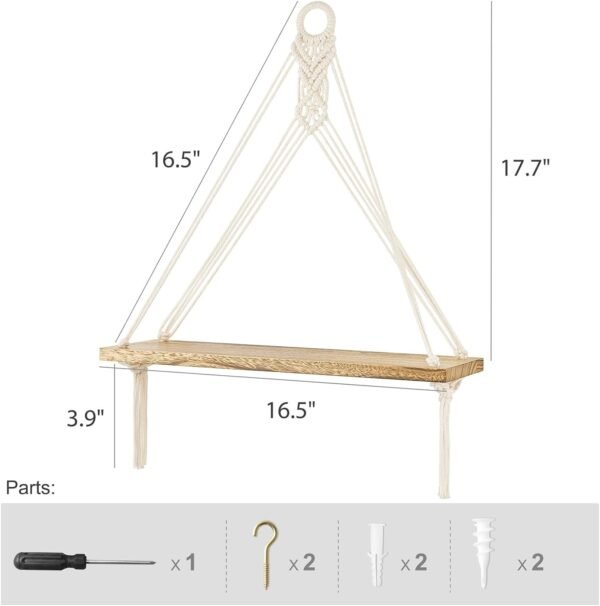 Macrame Hanging Shelves Boho Wall Decor Set of 2 Rustic Wood Floating Storage Shelf for Bedroom Bathroom Living Room Nursery Dorm Room, Display Shelving for Hanging Plants Photos