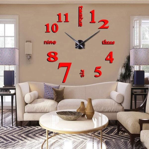 Large 3D DIY Wall Clock Frameless Mirror Surface Big Wall Clock Home Decoration for Living Room Bedroom Home Office Kids Room Hotel Coffee Hall Bar Wall Decoration