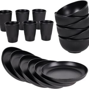 18pcs Wheat Straw Dinnerware Sets Kitchen Plates and Bowls Set, HXYPN Unbreakable Dinner Plates Cereal Bowls Drinking Cups Reusable Dishes Set Microwave Dishwasher Safe Plates